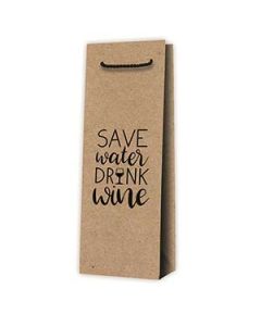 Papiertragetasche natur "Save Water Drink Wine" 125 x 85 x 360 mm