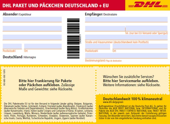 Paket beschriften mit DHL-Versandschein