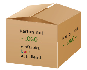 bedrucker Karton mit Logo und Werbeslogan